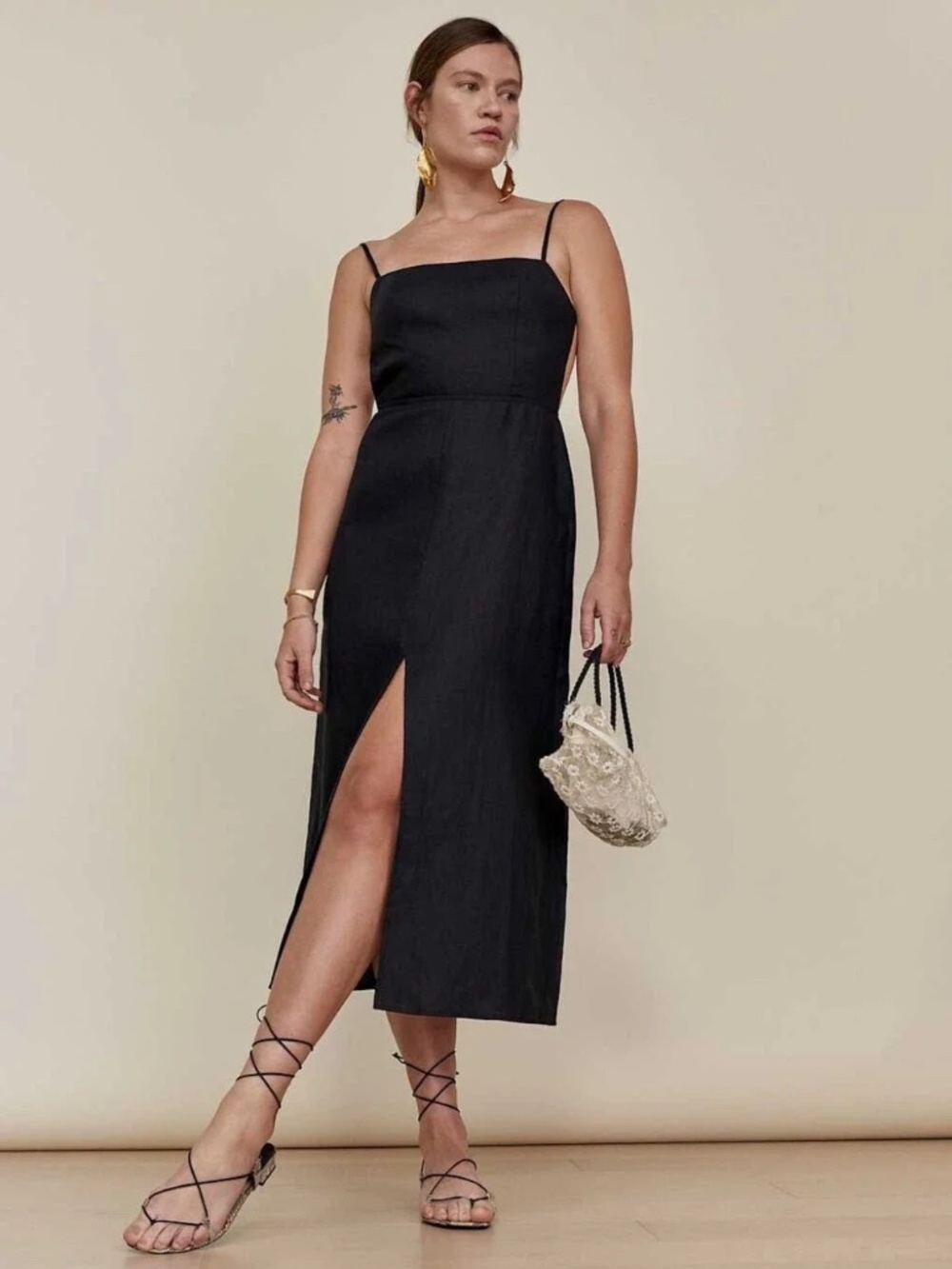 Reformation Black Linen Nia Coastal Midi Dress